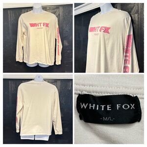 White Fox Long Sleeve Tee Womens Size M/L Oversized Streetwear Festival Preppy